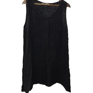 Flax 100% Linen Black Breezy Gauzy Sleeveless Tunic Dress Top Minimalist Size M